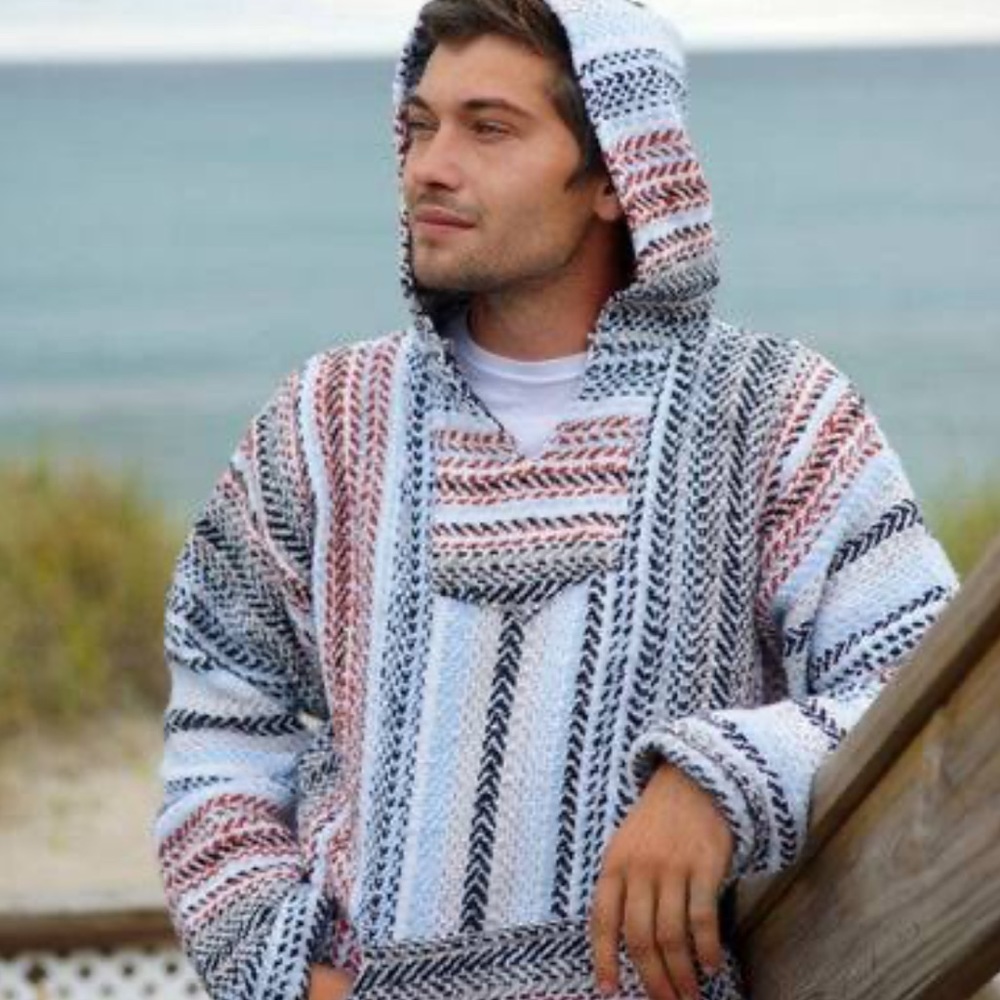 Striped Hooded Baja Pullover Hoodie - Multi-Color